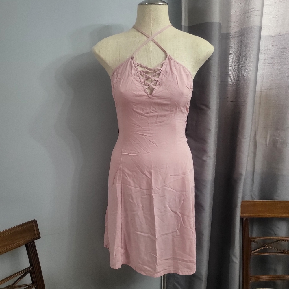 Chic Blush/pink Halter Mini Dress